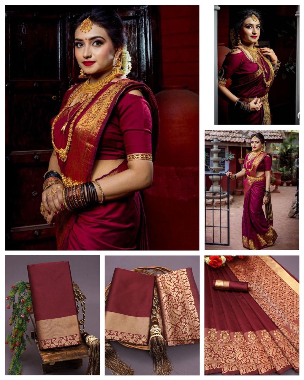 Maroon Velly By Aab Soft Lichi Silk Sarees Catalog